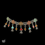 Traditional Rajasthani Multi Color Glass Silver Choker - MH3847
