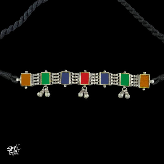 Traditional Rajasthani Multi Color Glass Silver Choker - MH3850