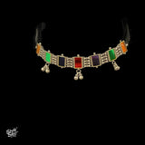 Traditional Rajasthani Multi Color Glass Silver Choker - MH3850