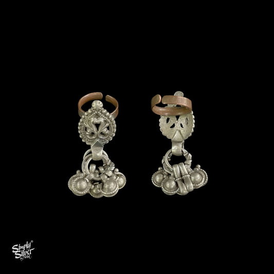 Tribal Silver Ghungroo Toe Rings with Copper Hoops - MH3864
