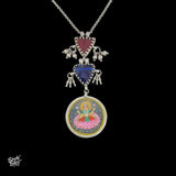 Statement Red & Blue Stone Silver Chain Necklace With  Hand Painted Goddess - MH3967