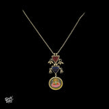 Statement Red & Blue Stone Silver Chain Necklace With  Hand Painted Goddess - MH3967