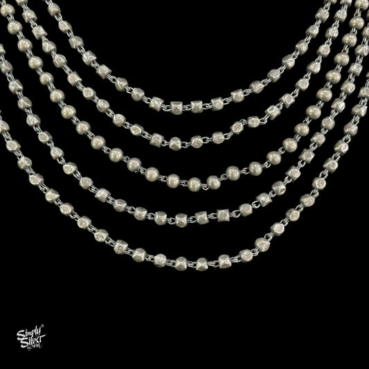 Statement Silver Chatai Necklace with Five Ball Chain - MH4053