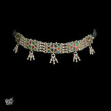 Traditional Rajasthani Multi Color Glass Silver Choker - MH4055