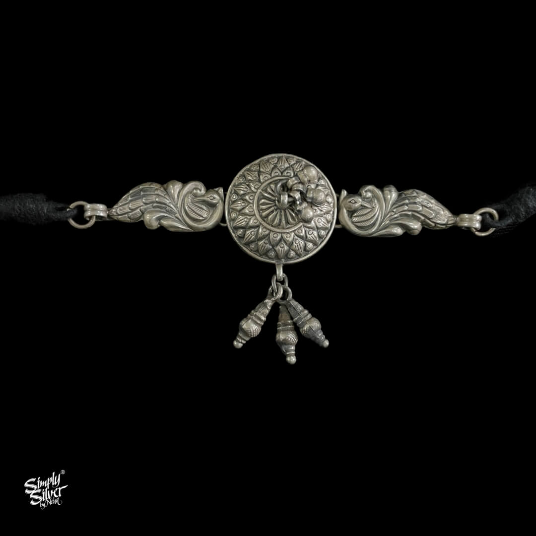 Statement Silver Peacock Choker With Ghungroos - MH4096