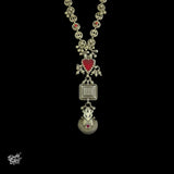 Statement Silver Multi Color Stones Chain Ghungroos Necklace With Traditional Hanging Borla - MH4102