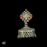 Statement Silver Multi Color Glass Flower Hooks With Jaali Jhumka - MH4164