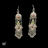 Statement Tribal Silver Jalli Hooks With Multi Color Stone & Ghungroos - MH4175