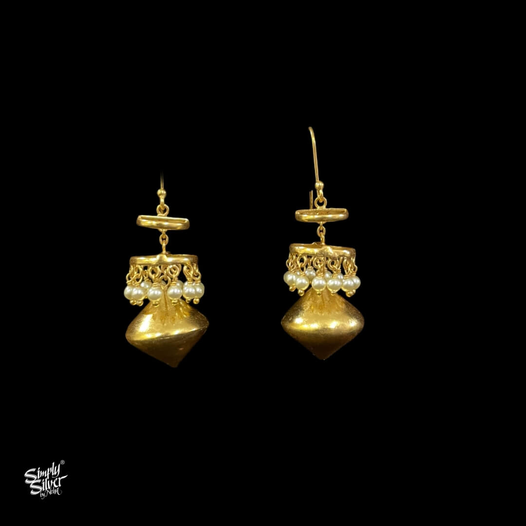Gold Polish Hoops With Pearl & Golden Bead  Drop - MH4188
