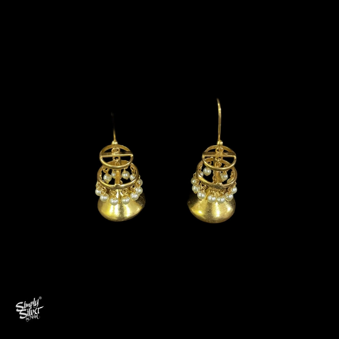 Gold Polish Hoops With Pearl & Golden Bead  Drop - MH4188