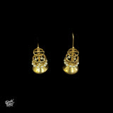 Gold Polish Hoops With Pearl & Golden Bead  Drop - MH4188