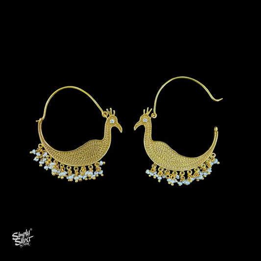 Silver Gold Polish Bali with Polki Stone Eye Peacock & Pearls - MH4196