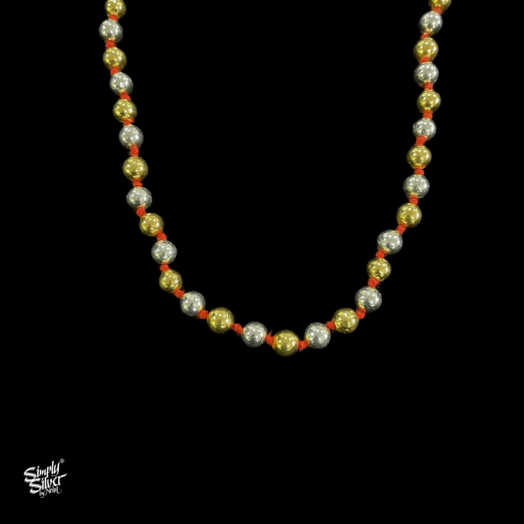 Silver Statement Round Dual Tone Lac Beads Neckpiece with Red Color Thread - MH4376