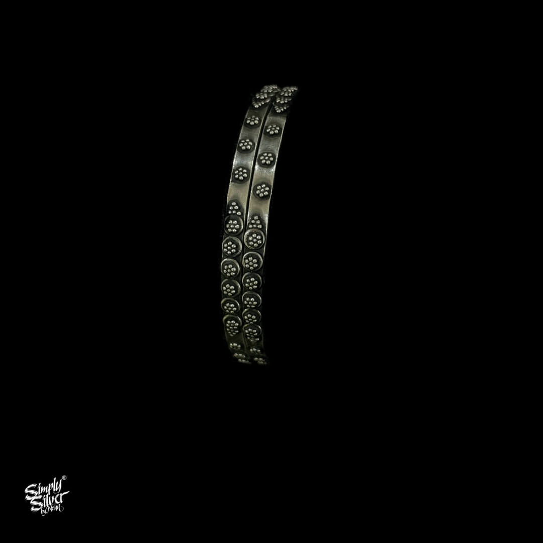Silver Flower Bangles Pair - MH4377