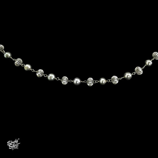 Silver Statement Neckpiece With Grey Pearls & Beads - MH4380