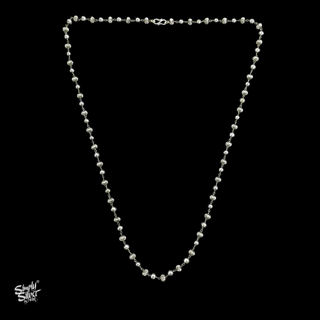 Silver Statement Neckpiece With Grey Pearls & Beads - MH4380