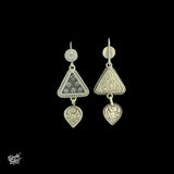 Silver Round Flower Hooks with Traingle Greenish Black Color Hand Painted Glass & Peacock Dangler - MH4466