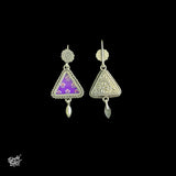 Silver Round Flower Hooks with Traingle Purple Color Hand Painted Glass & Dangler - MH4467