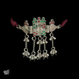 Silver Statement Green & Red Color Stone Choker with Chain & Ghungroos - MH4473