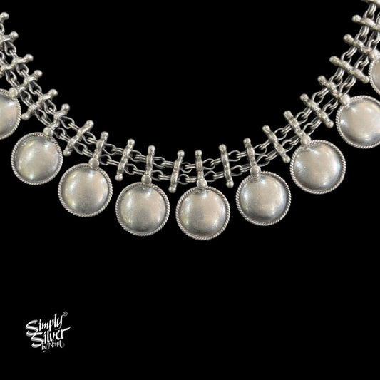 Silver Jaali Chain Necklace with Silver Rounds - MH4484