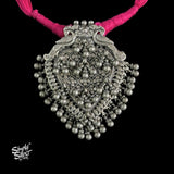 Silver Statement Big Heart Pendant With Peacocks & Ghungroos - MH4540