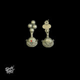 Silver Flower Studs With Red Color Stone Borla - MH4550