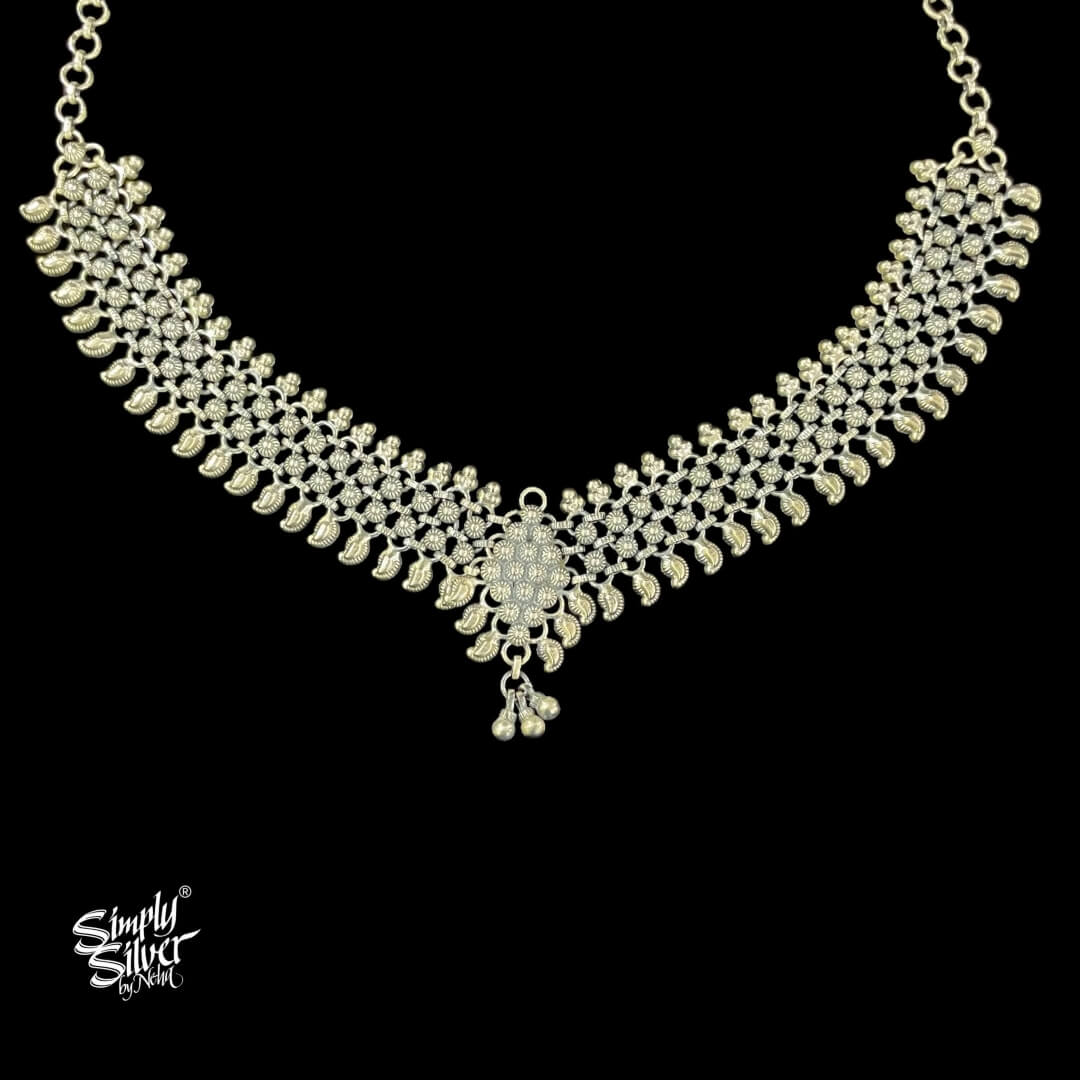 Silver Statement Jaali Flower Neckpiece - MH4578