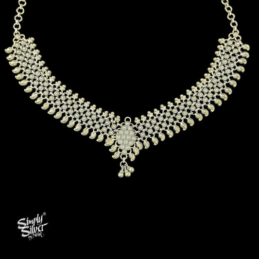Silver Statement Jaali Flower Neckpiece - MH4578