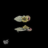 Silver Dual Tone Rose  3D Flower Studs With Pink Color Kundan Chaand - MH4625