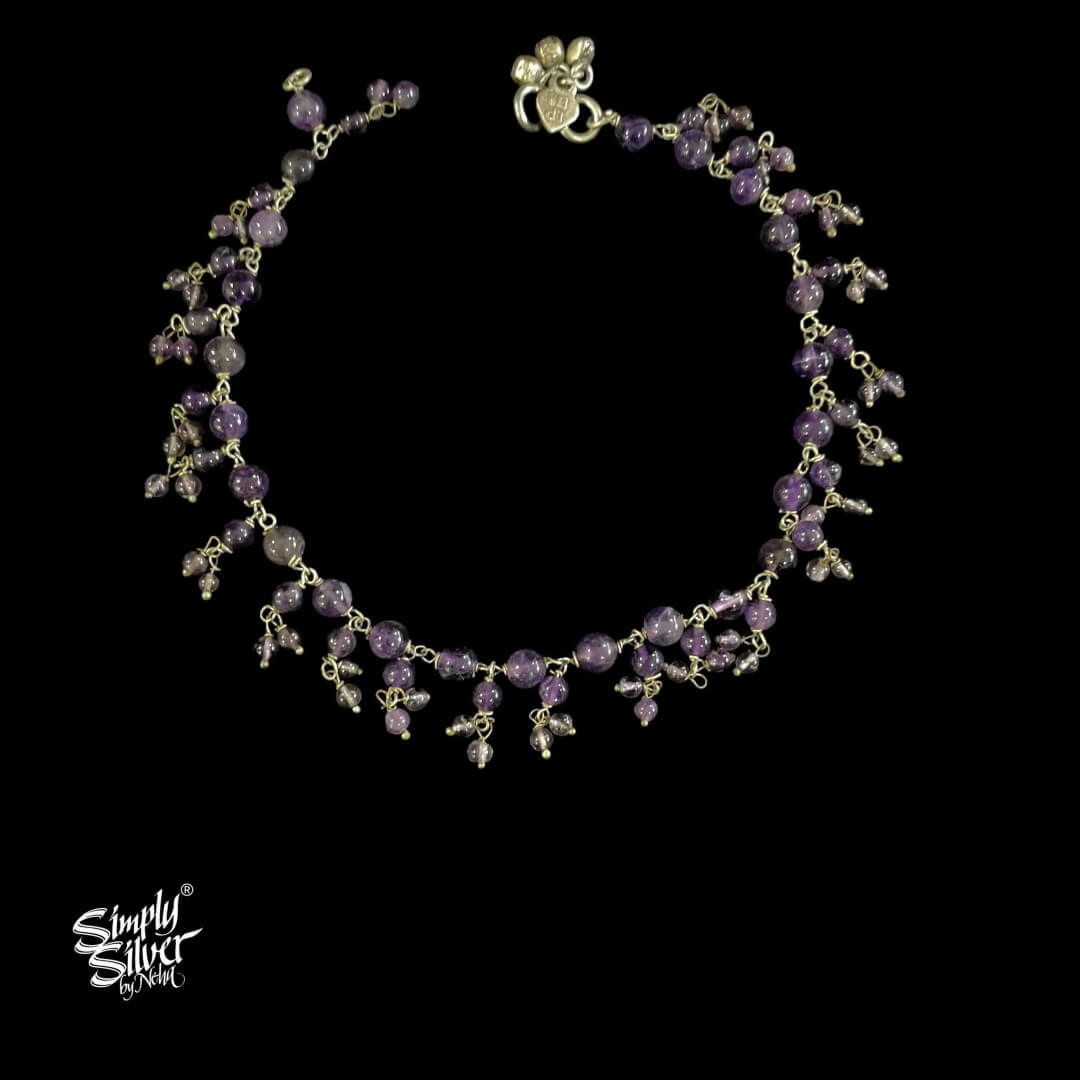 Silver Purple Color Stone Anklets Pair - MH4668