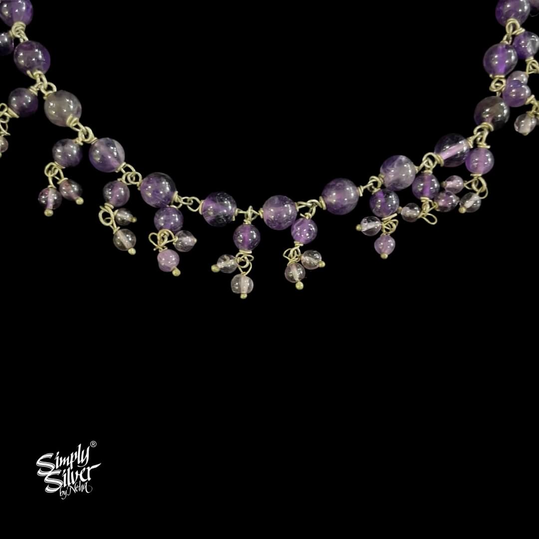 Silver Purple Color Stone Anklets Pair - MH4668
