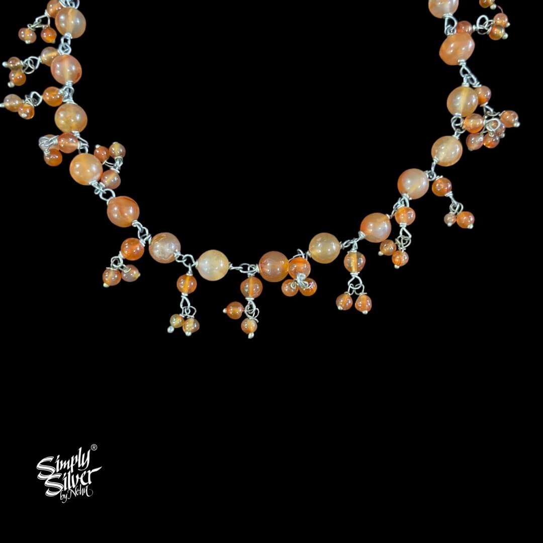 Silver Orange Color Stone Anklets Pair - MH4669