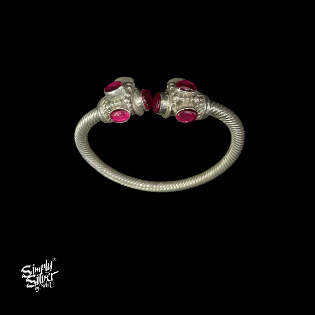 Silver Statement Designer Kada With Pink Color Stone Setting - MH4680