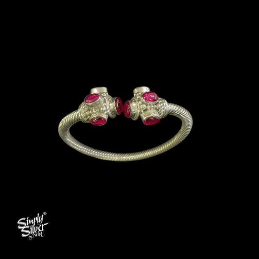 Silver Statement Designer Kada With Pink Color Stone Setting - MH4680