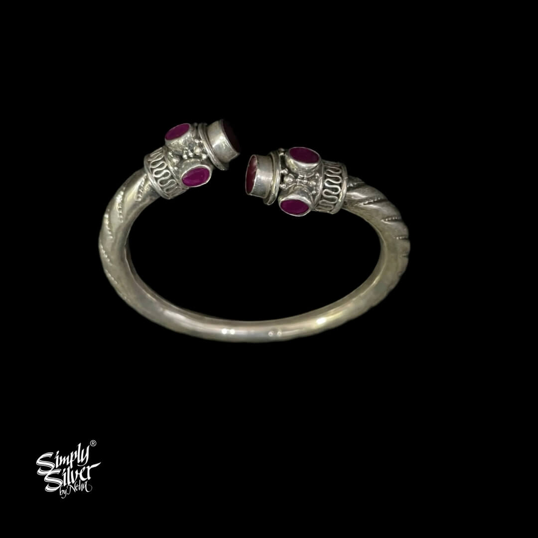 Silver Designer Kada With Maroon Color Stone Setting - MH4682