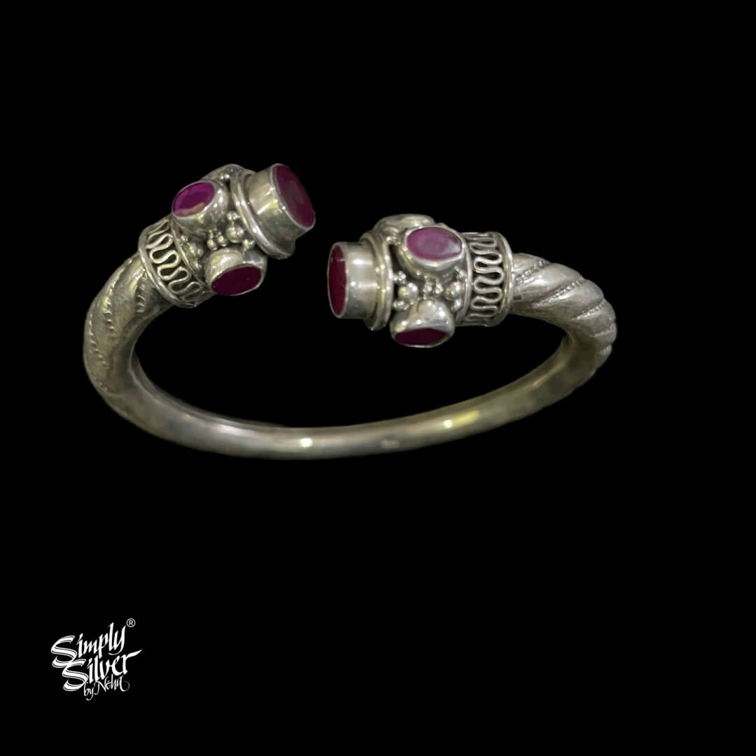 Silver Designer Kada With Maroon Color Stone Setting - MH4682