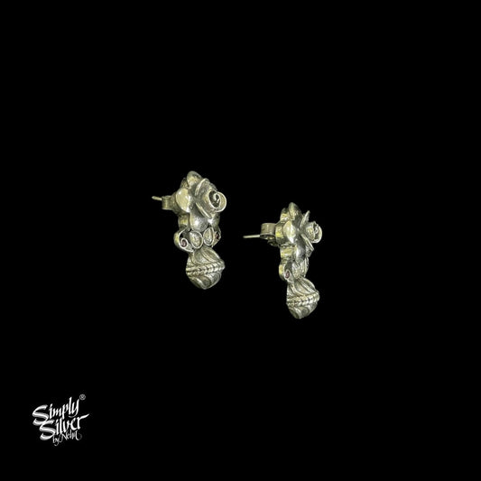 Silver 3D Flower Studs with White & Pink Color Kundan - MH4790