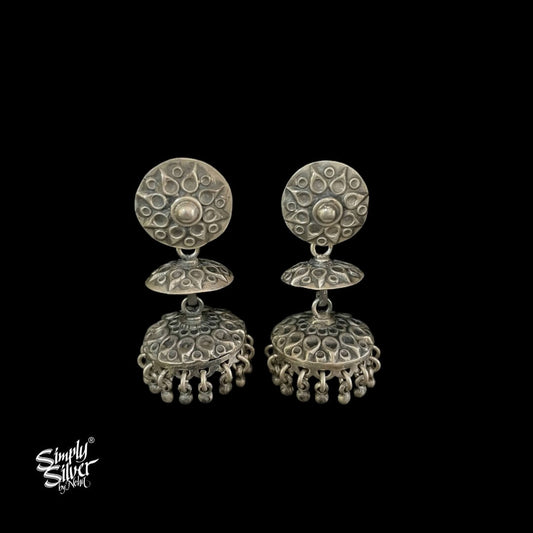 Silver Flower Studs With Flat Jhumka - MH4796