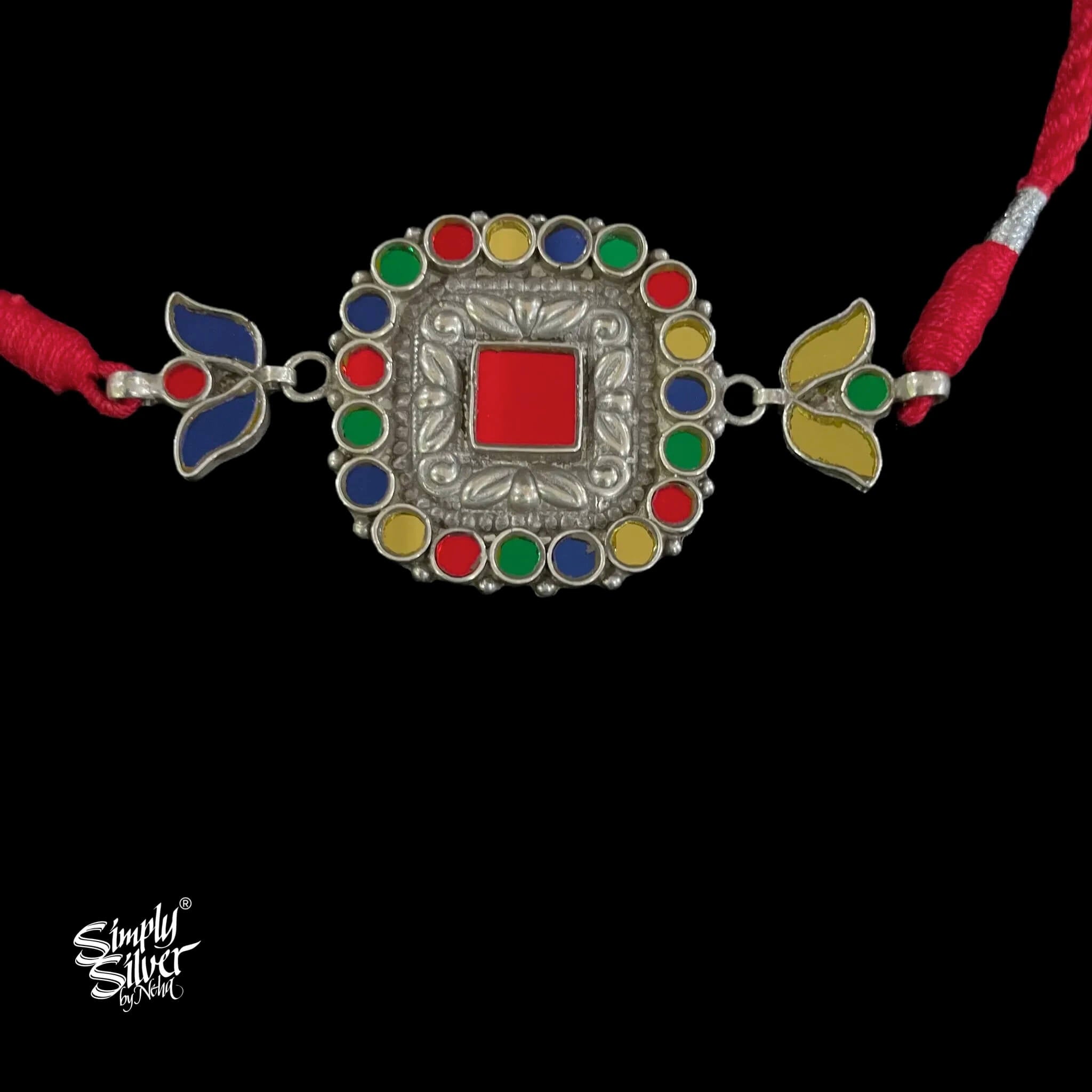 Silver Multi Color Glass & Flower Choker - MH4962