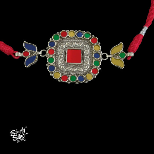 Silver Multi Color Glass & Flower Choker - MH4962