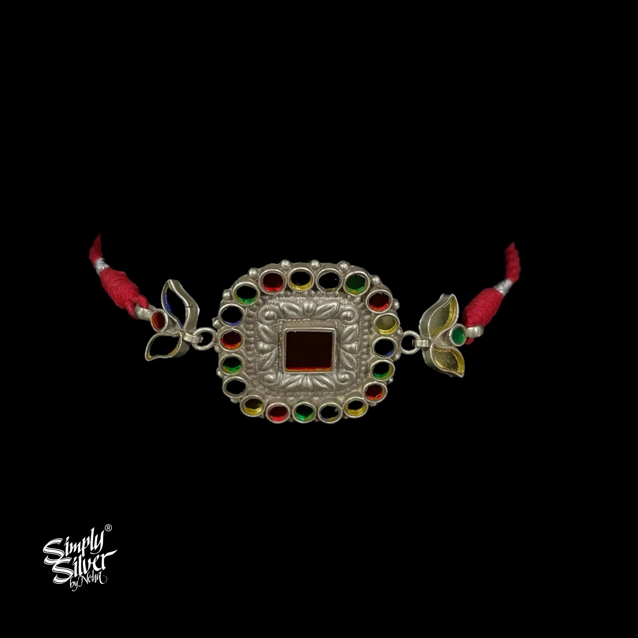 Silver Multi Color Glass & Flower Choker - MH4962