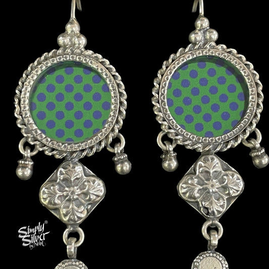 Silver Flower with Electric Green & Blue Color Hand Painted Glass - MH5085