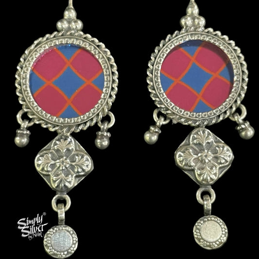 Silver Flower with Electric Blue & Pink Color Hand Painted Glass - MH5086