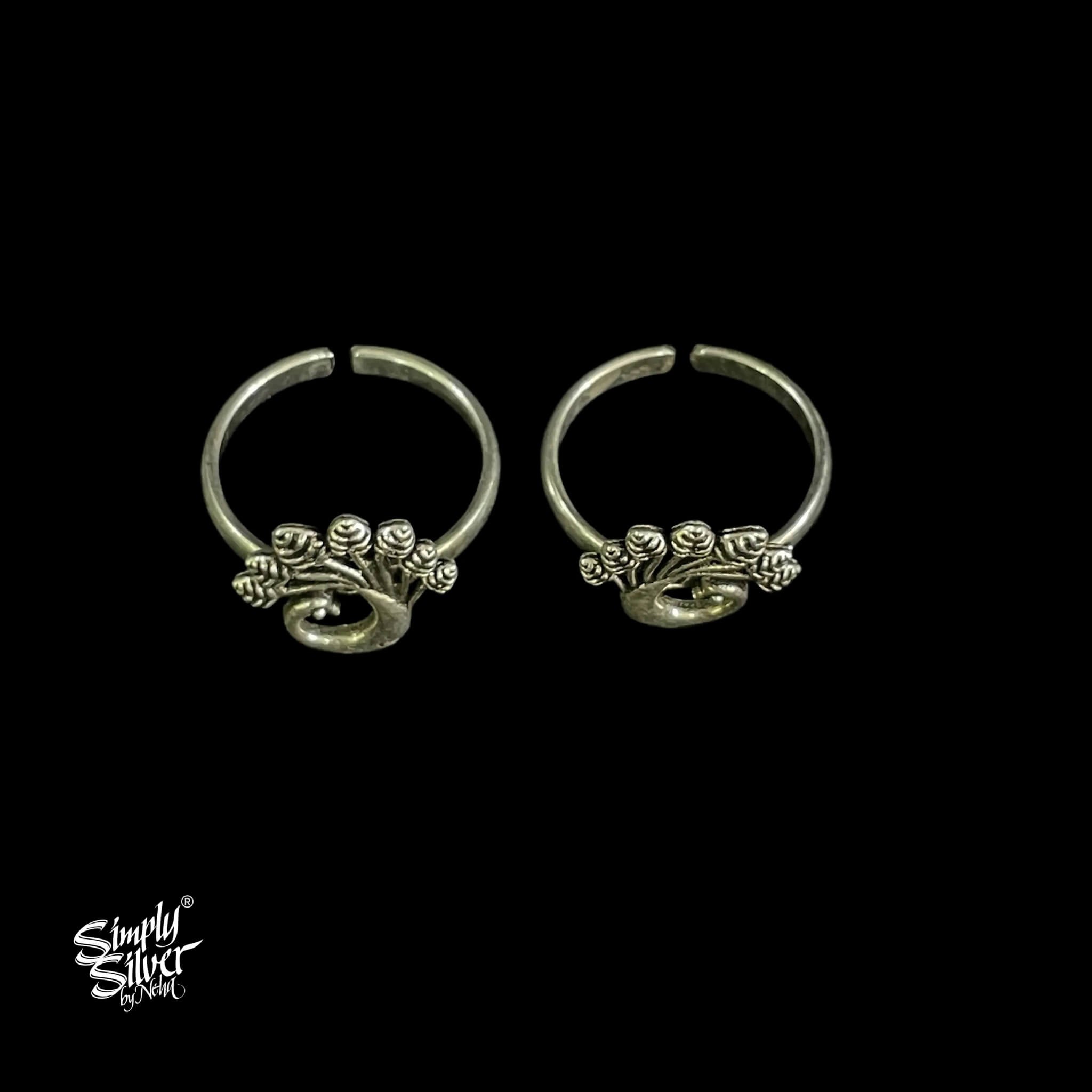 Silver Peacock Toe Ring Pair - MH5150