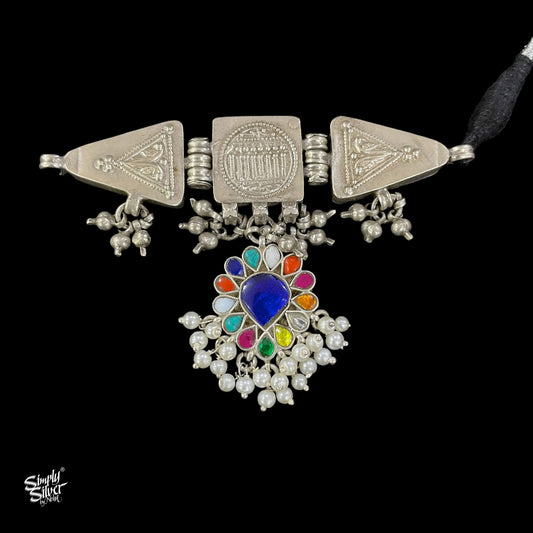 Silver Ghungroos Choker With Multi Color Kundan & Pearls - MH5326
