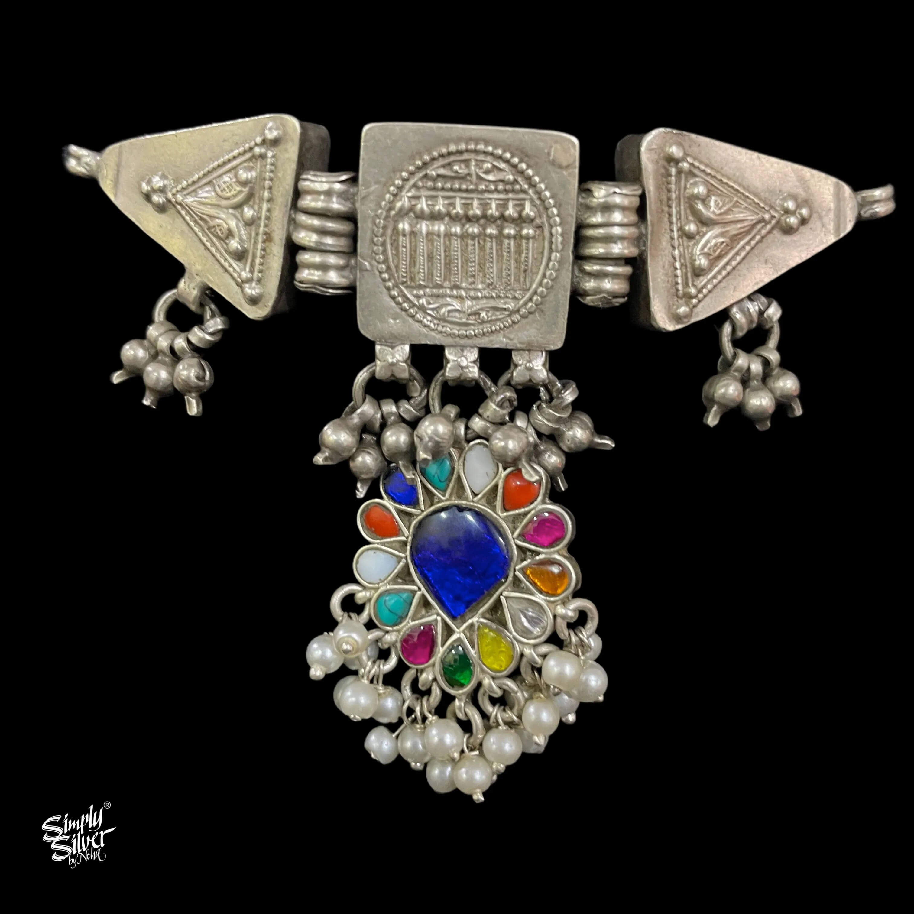 Silver Ghungroos Choker With Multi Color Kundan & Pearls - MH5326