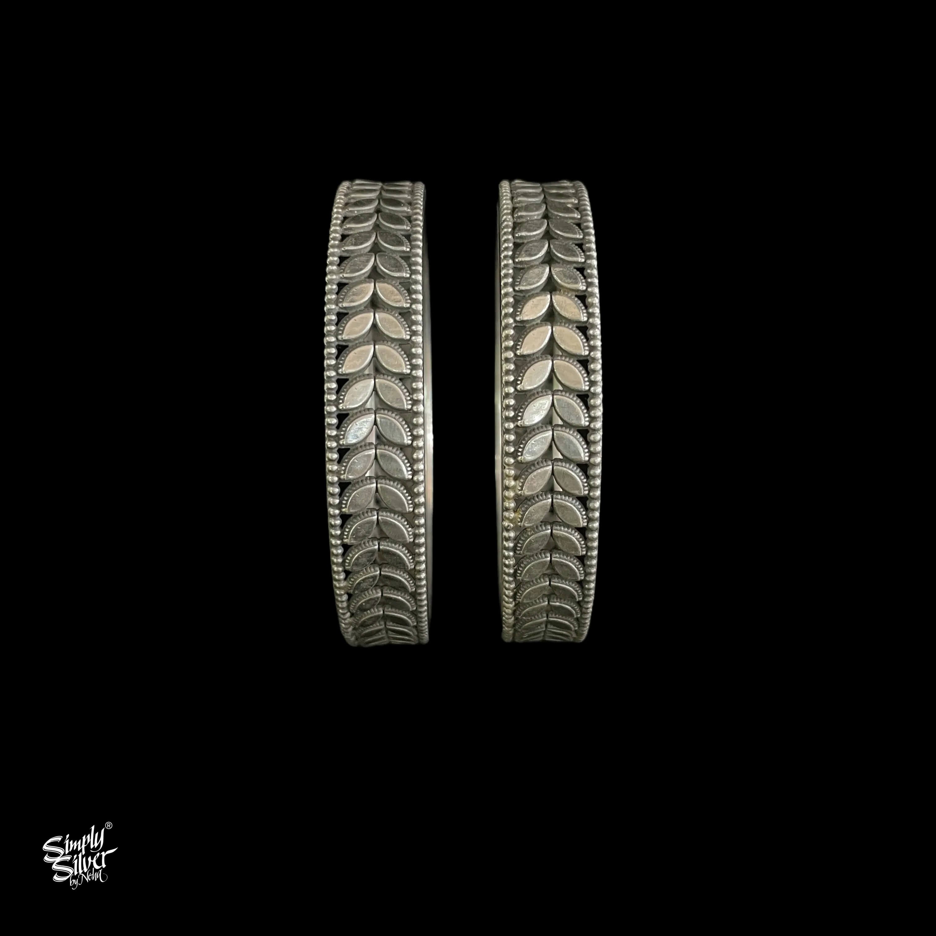 Silver Statement Jaali Leaf Kada Pair - MH5350