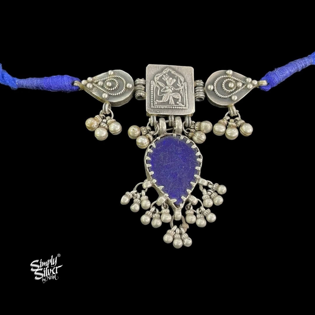 Statement Tribal Big Blue Glass Choker with Ghungroos - MH5416