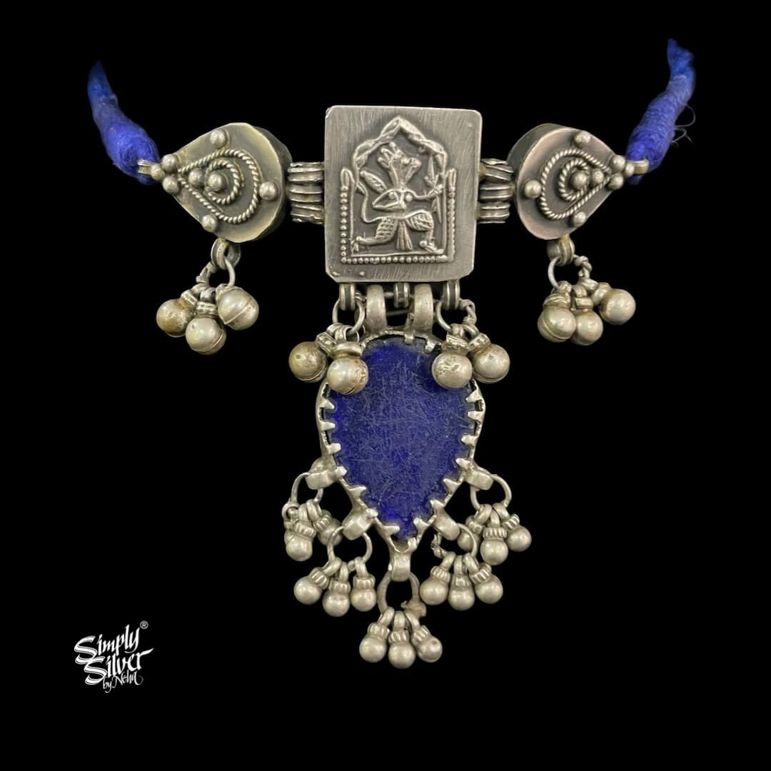 Statement Tribal Big Blue Glass Choker with Ghungroos - MH5416