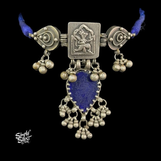 Statement Tribal Big Blue Glass Choker with Ghungroos - MH5416